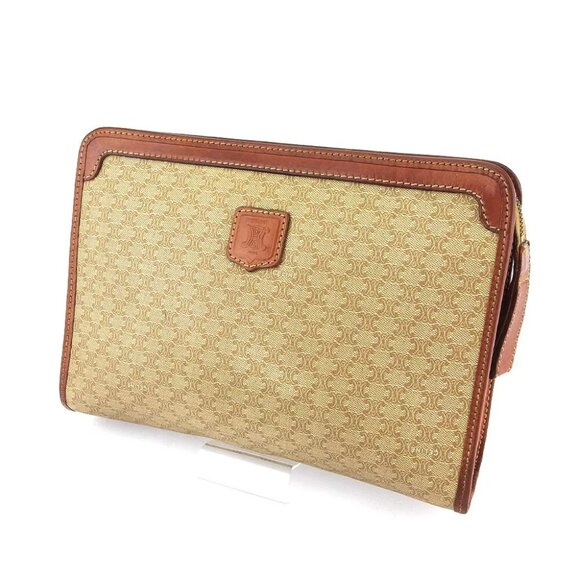 CELINE clutch bag macadam beige PVC ?~ leather Authentic used T18831 - Picture 1 of 9